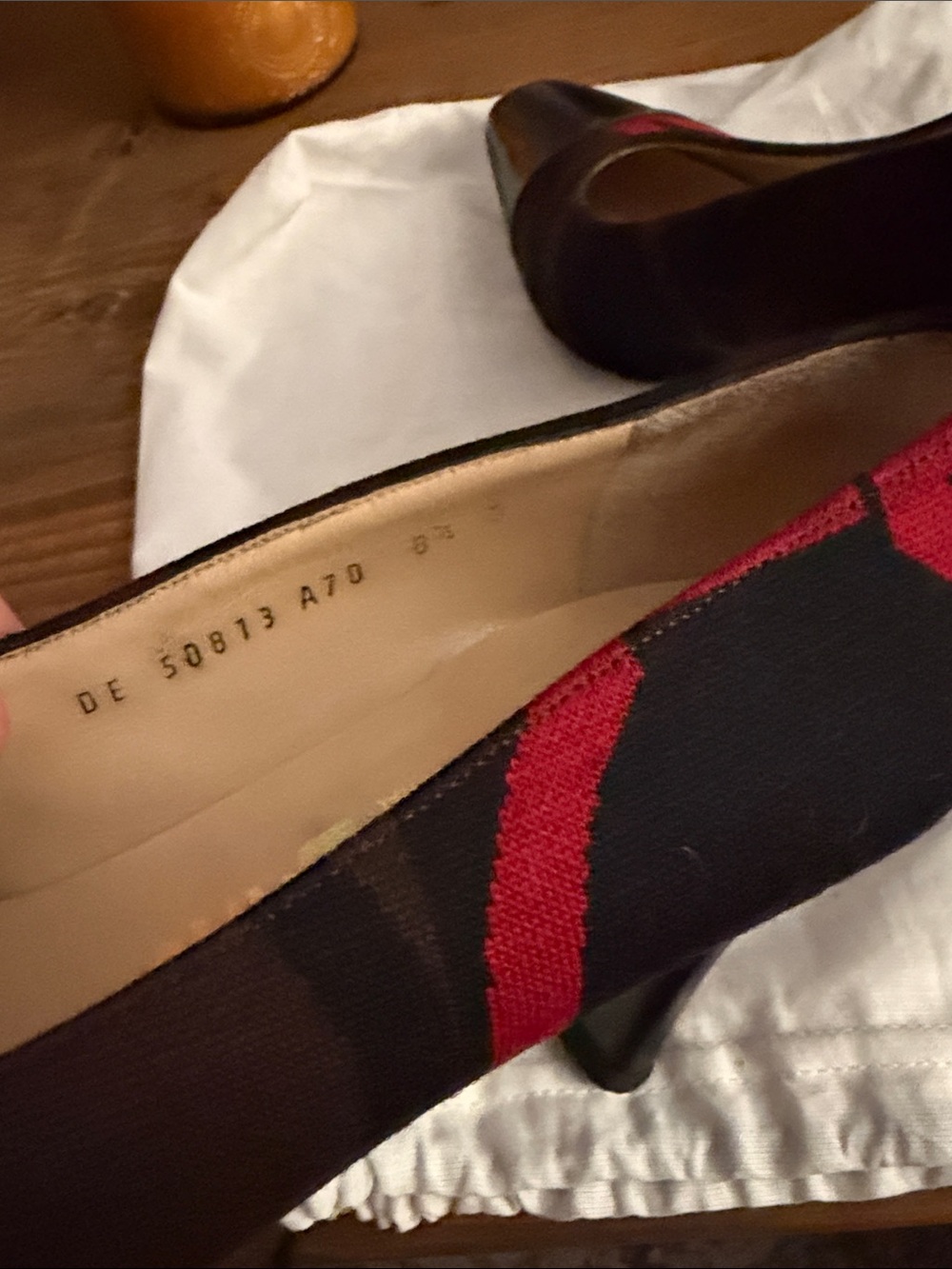 Salvatore Ferragamo Black and Red Canvas Leather Cap-Toe Pumps - Picture 3 of 4